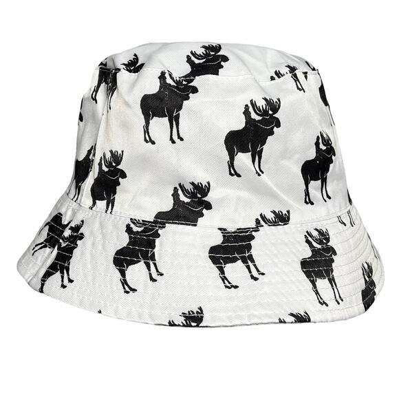 Archer Roose Moose Elk Reversible Bucket Hat Unisex Cap Beach White & Black NEW - Picture 2 of 9
